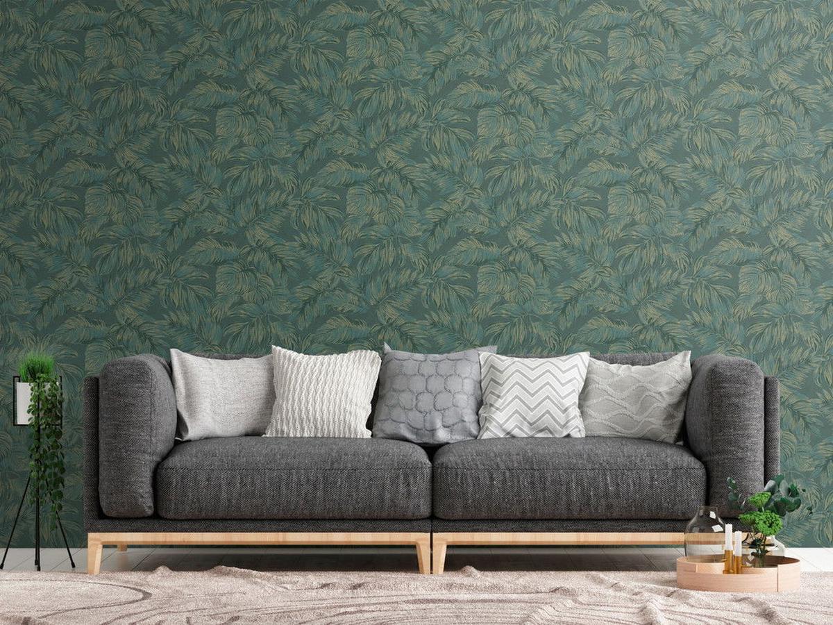 VLIESTAPETE Grün 53/1005 cm - Goldfarben, Textil (53/1cm) - KUNSTLOFT