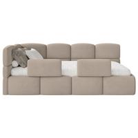 KINDERBETT Cloudy Beige 90x200 cm, mit Matratze & Rausfallschutz, Kopfteil links, Samt - Beige/Schwarz, Kunststoff/Textil (90/200cm) - Selsey