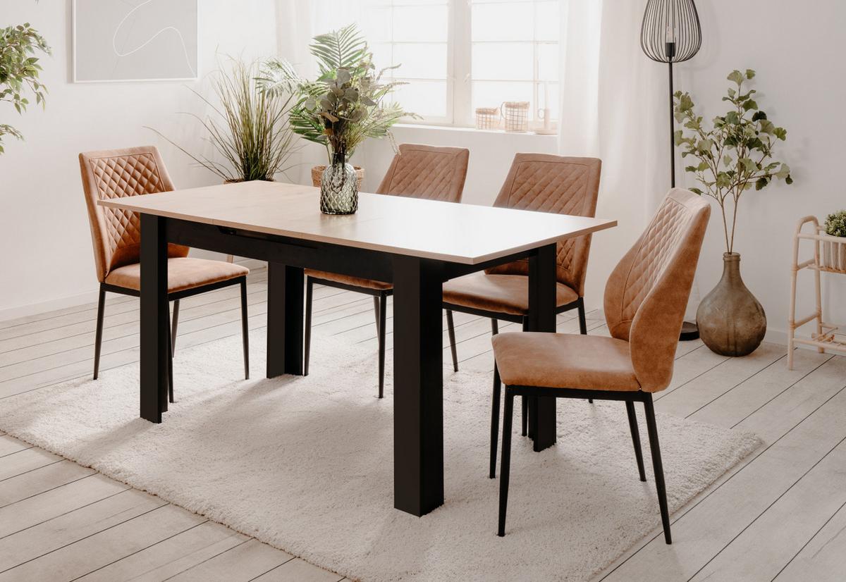 ESSTISCH Eiche Artisan, schwarz 125 - 165 cm, Küchentisch ausziehbar - Schwarz/Eiche Artisan, Holzwerkstoff (125/80/75cm) - Furn.Design