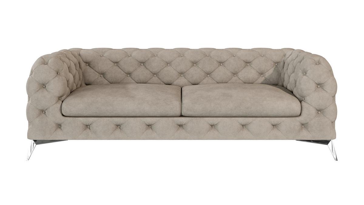 CHESTERFIELD-SOFA 3-Sitzer Laura Dunkle Creme Samt - Silberfarben/Creme, Holz/Textil (225/75/100cm) - S-Style Möbel