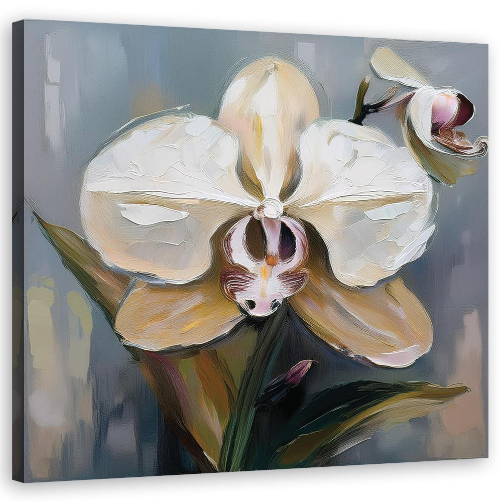 WANDBILD gemalte orchidee blume - Weiß, Textil (40/40cm) - Feeby