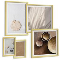 BILDER SET 5er Set - 50x50 cm & 20x30 cm & 40x60 cm Goldrahmen - Minimalistische warme Texturen - Goldfarben, Kunststoff (40/60cm) - TULUP