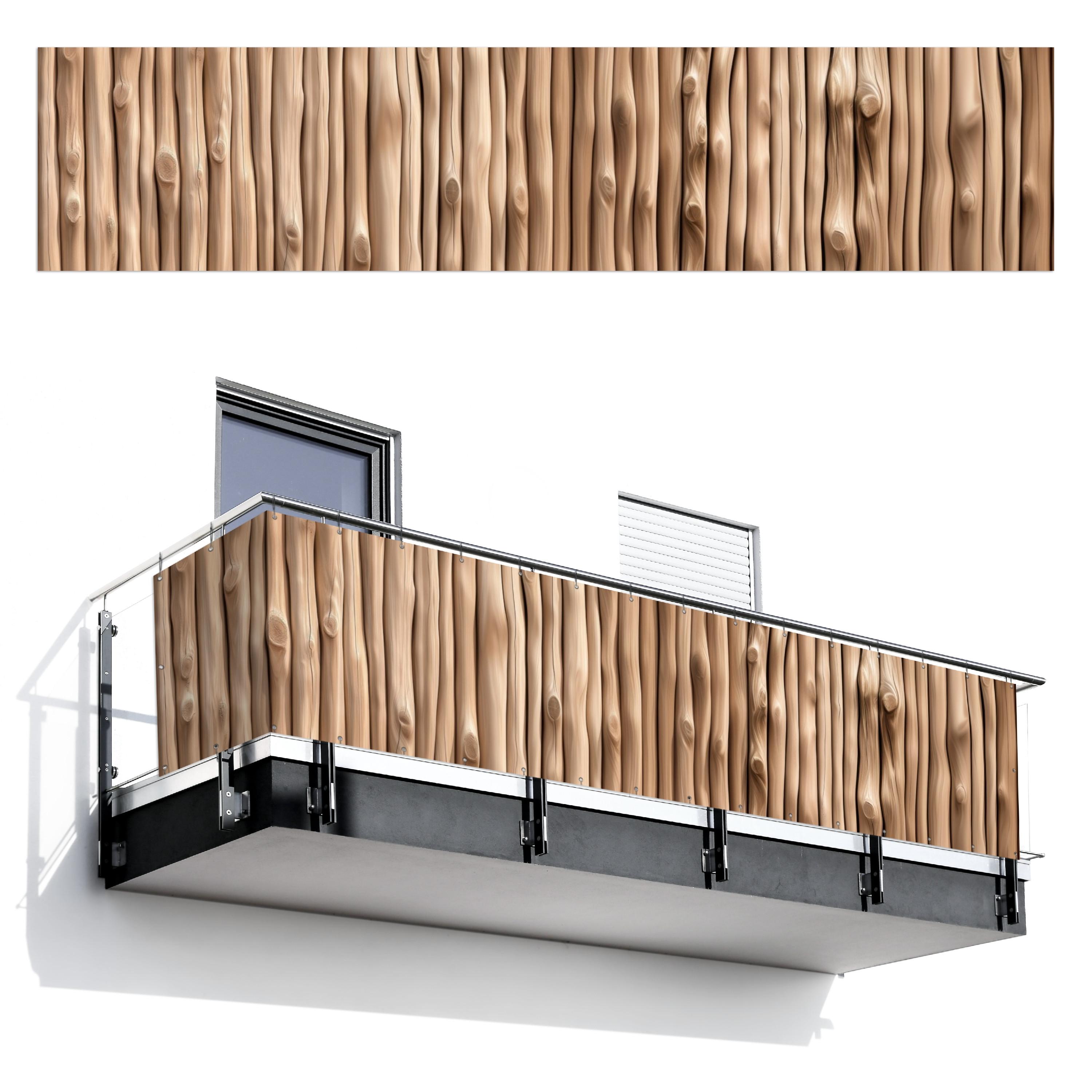 BALKON-SICHTSCHUTZ Holz - Stiel - Hellbraun Deko XXL 500x110 cm - Ahornfarben, Kunststoff (500/110cm) - MuchoWow