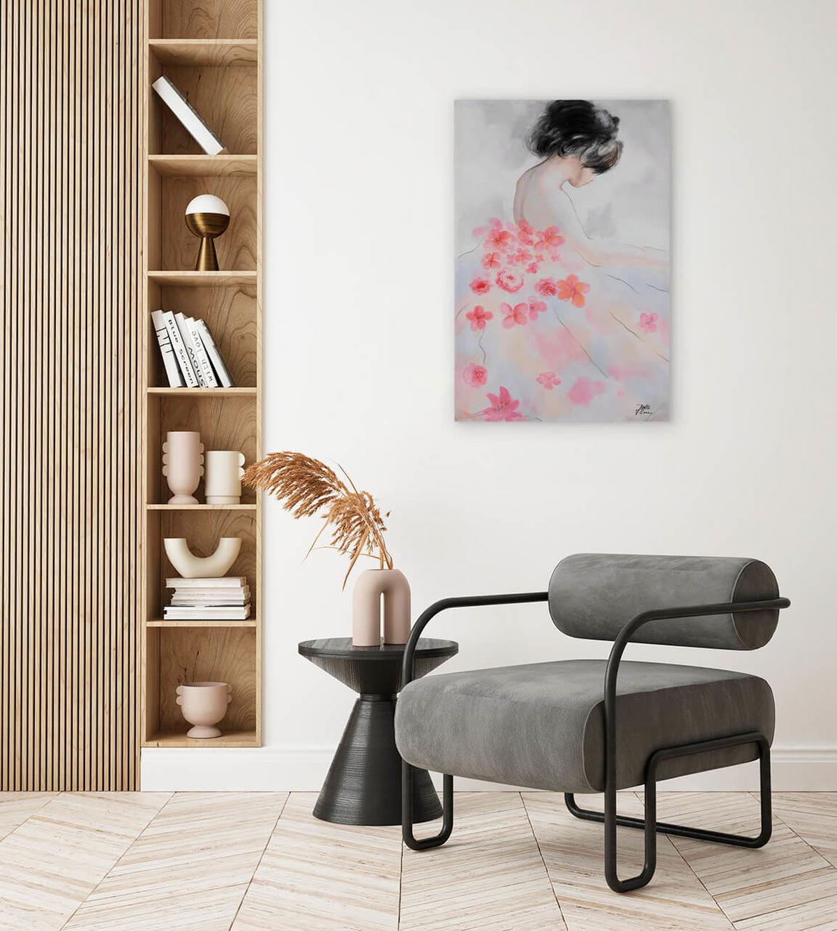 ACRYLBILD HANDGEMALT 60/90 cm - Pink/Beige, Holz/Textil (60/90cm) - KUNSTLOFT