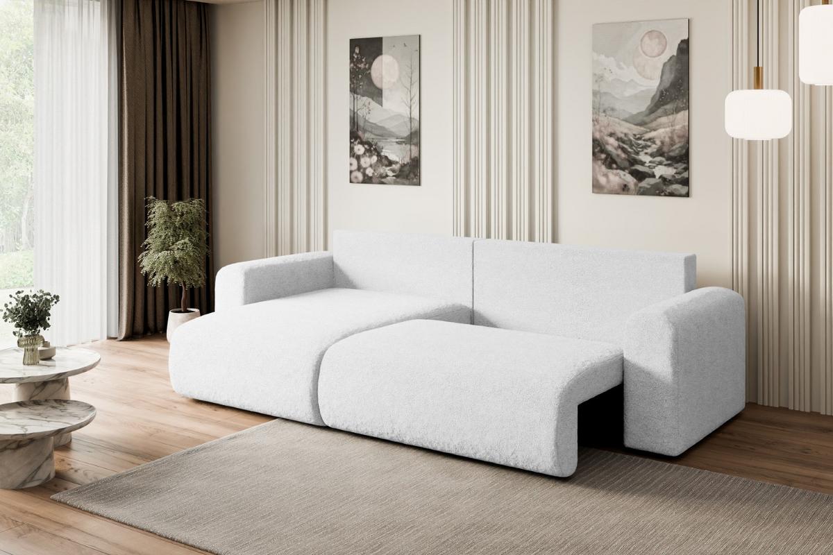 ECKSOFA mit Schlaffunktion und Bettkasten ORRO-L - 272x145x83 cm Weiß Bouclé - Schwarz/Weiß, Holzwerkstoff/Kunststoff (272/145cm) - ALTDECOR