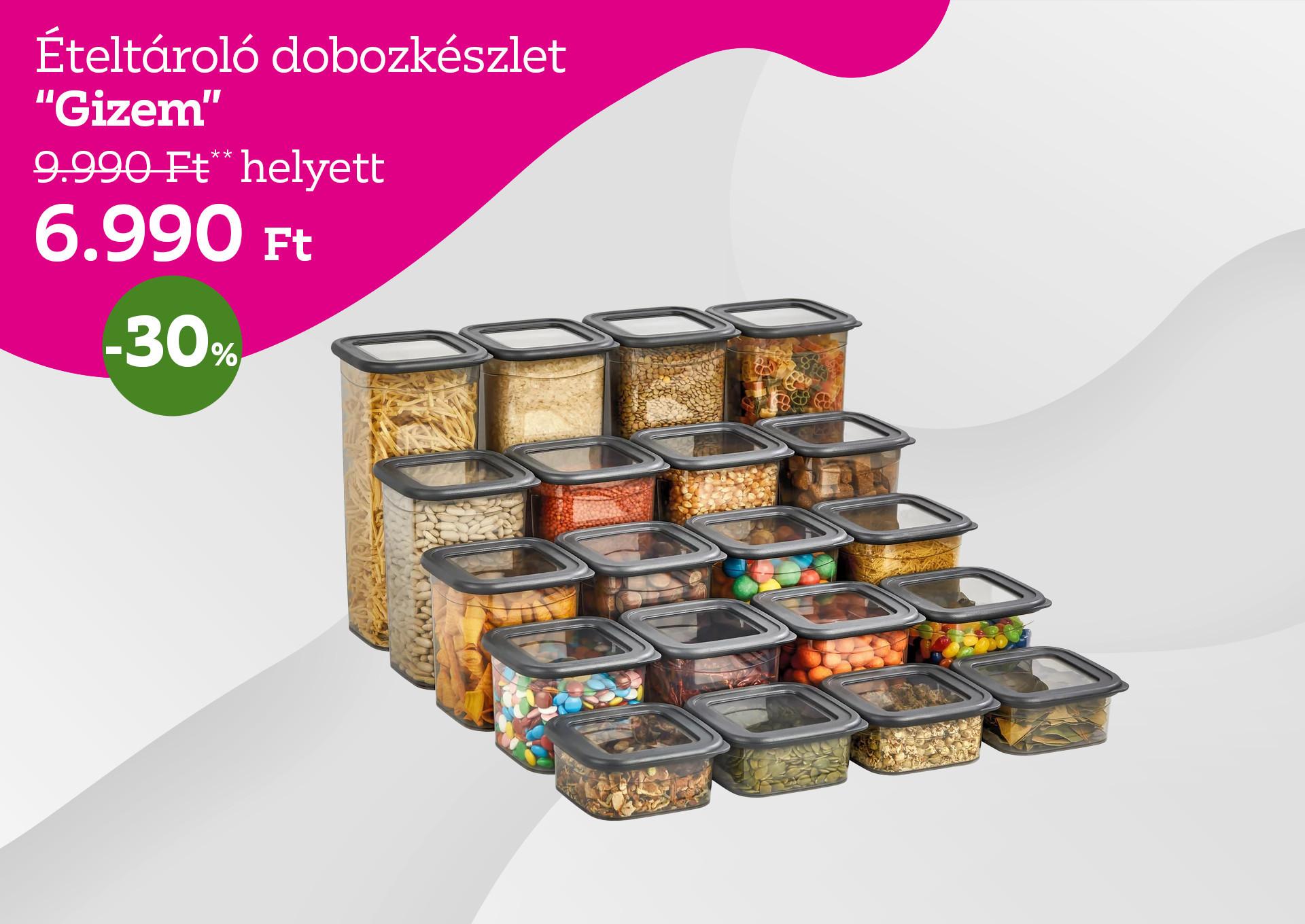 Ételtároló dobozkészlet GIZEM 9990 Forint helyett 6990 Forint kedvezmény mértéke 30%