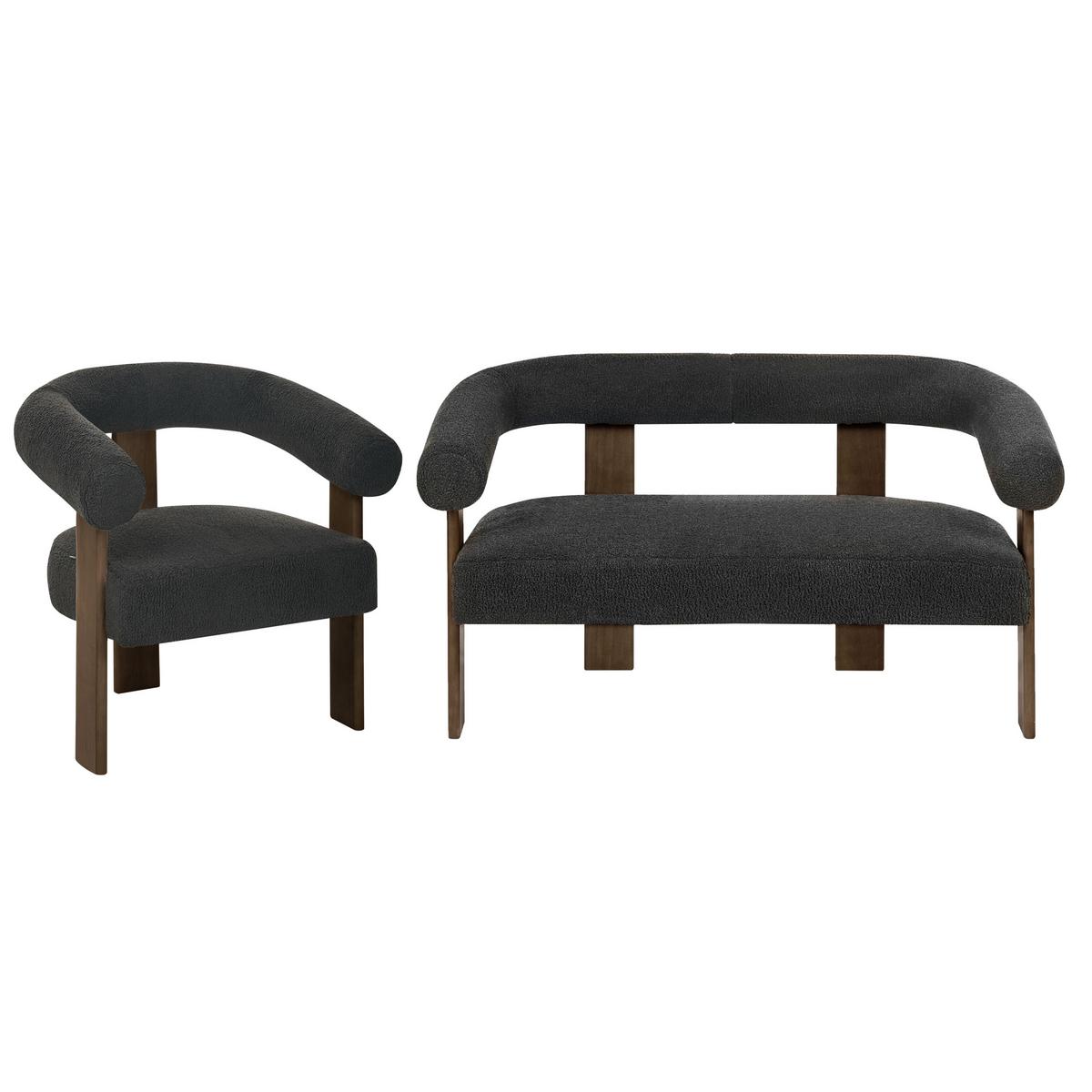 SOFA-SET Bouclé Schwarz/Dunkelbraun Ilbro - Dunkelbraun/Schwarz, Textil (138/76/68cm) - Beliani