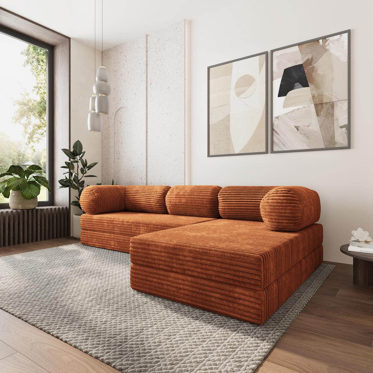 ECKSOFA ETERA modulares Boneless Sofa mit Schlaffunktion Braun Kordstoff - Braun, Textil (270/160cm) - MASSENO