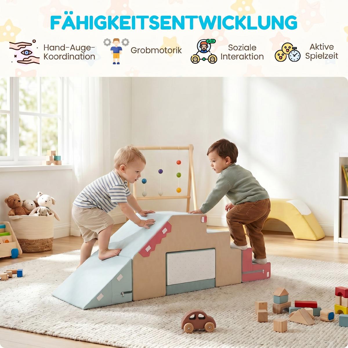 SCHAUMSTOFF-BAUSTEINE 7er Set Samt PU-Schaum Mehrfarbig - Multicolor/Hellgrau, Textil (39/131cm) - AIYAPLAY