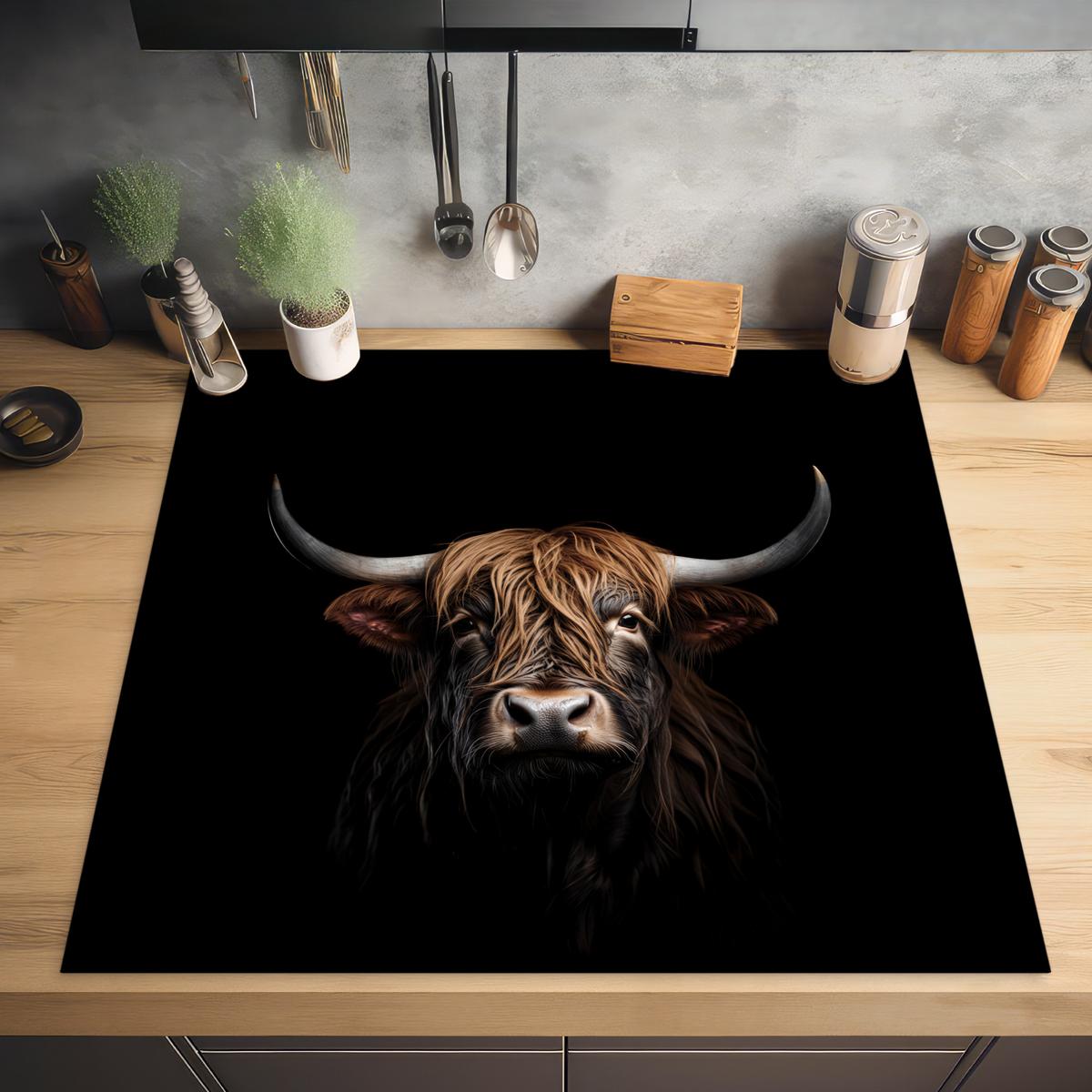 HERDABDECKPLATTE Schottischer Highlander - Porträt - Schwarz - Tier Induktionsmatte 78x78 cm - Braun, Kunststoff (78/78/0.2cm) - MuchoWow