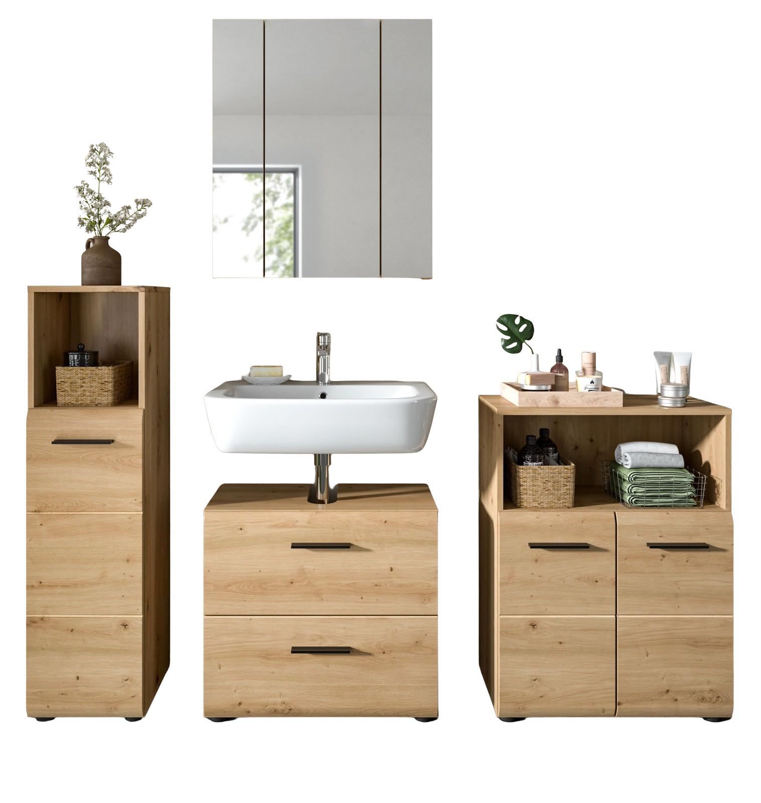 BADMÖBEL-SET 4-teilig in Artisan Eiche, Badkombination 180 x 185 cm, Cover - Schwarz/Eiche Artisan, Glas/Holzwerkstoff (180/185/30cm) - Inn.Furn