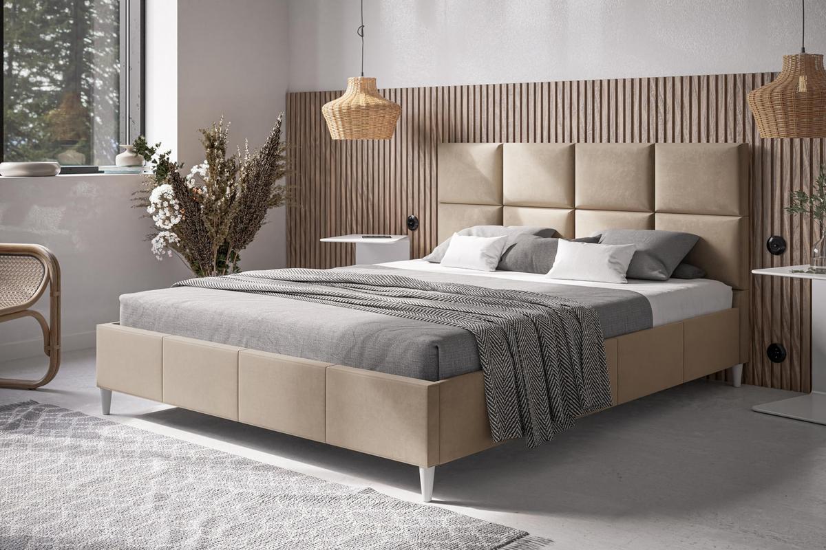 POLSTERBETT LUX Roma mit Kopfteil, 180 x 200 cm, Doppelbett mit Lattenrost aus Holz, Velourstoff Braun, Füße in Farbe: Weiß - Braun, Holz/Textil (180/200cm) - Alpi-Möbel