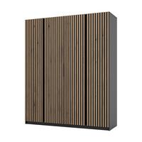 KLEIDERSCHRANK Nehir Korpus Schwarz, Front Schwarz/Eiche Evoke 200 cm - 4T Modern mit 4 Lamellentüren - Schwarz, Holzwerkstoff/Kunststoff (200/239/61.9cm) - AX Living