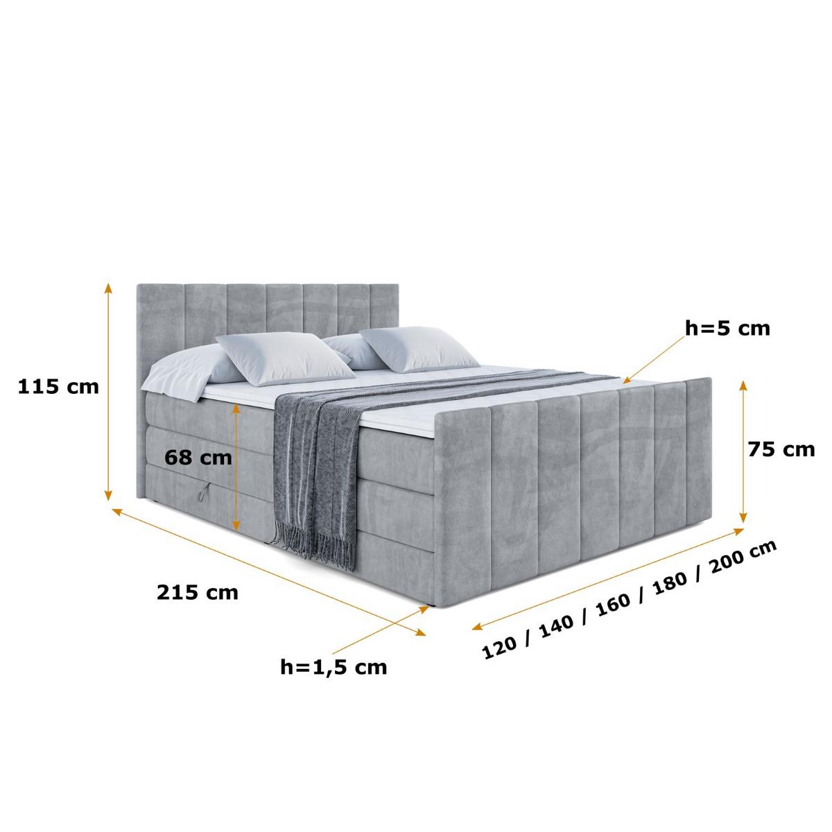BOXSPRINGBETT MOETI-Z KING - 180x200 - H3/H4 - Grau - Grau, Holzwerkstoff (180/200cm) - ALTDECOR