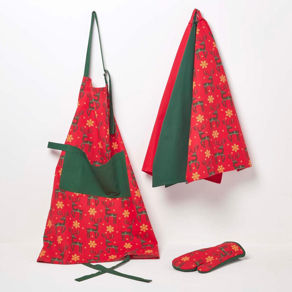 WEIHNACHTSSCHÜRZE Rentier, 100% Baumwolle - Rot, Textil (80/85cm) - Homescapes