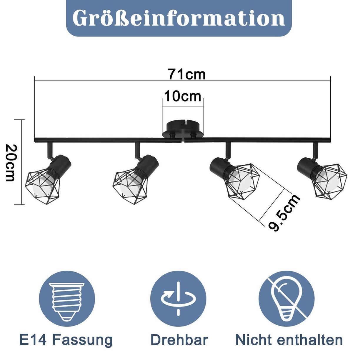DECKENSTRAHLER Chloris 4-flammig 71/10/20 cm - Schwarz, Metall (71/10/20cm) - Nettlife