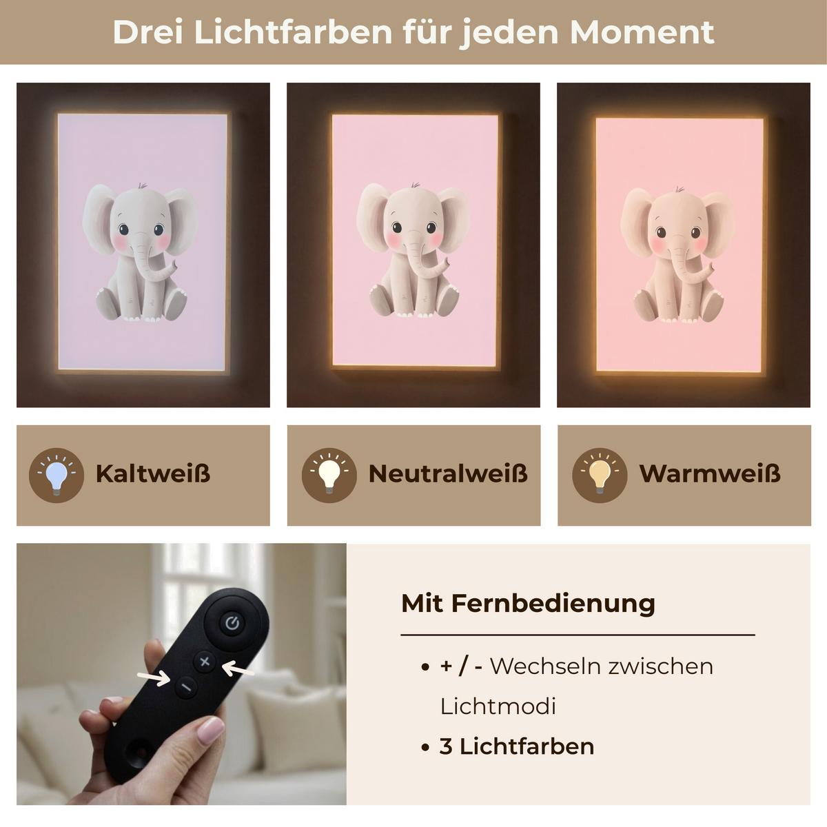 NACHTTISCHLAMPE MIT AKKU Elefant - Baby - Rosa - Cartoon 70x100 cm - Rosa, Holzwerkstoff (8/70/100cm) - OnlyWow