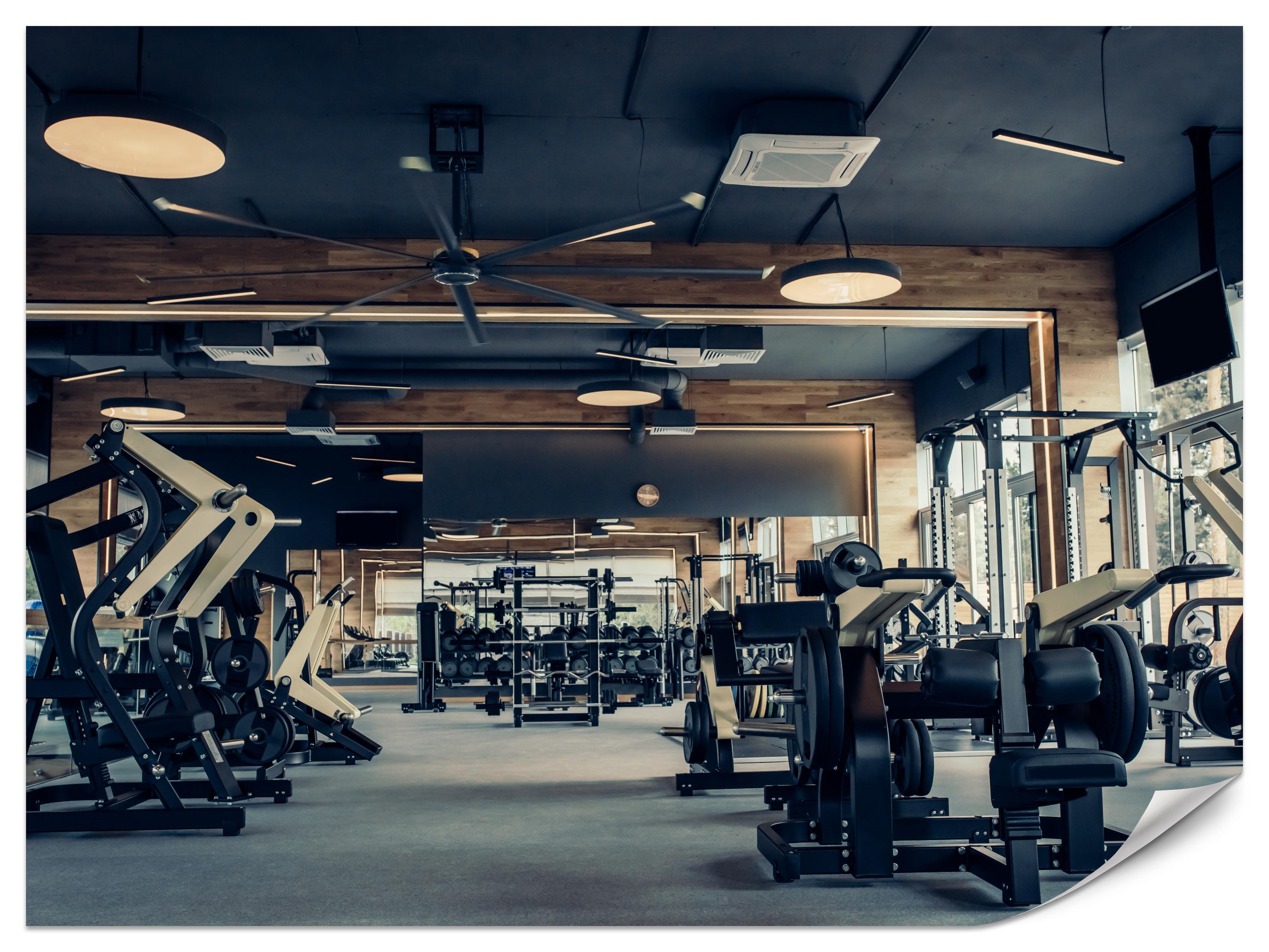 FOTOTAPETE Modernes Fitnessstudio Trainingsgeräte Sport 200x140 - Schwarz/Braun, Papier (200/140cm) - Muralo