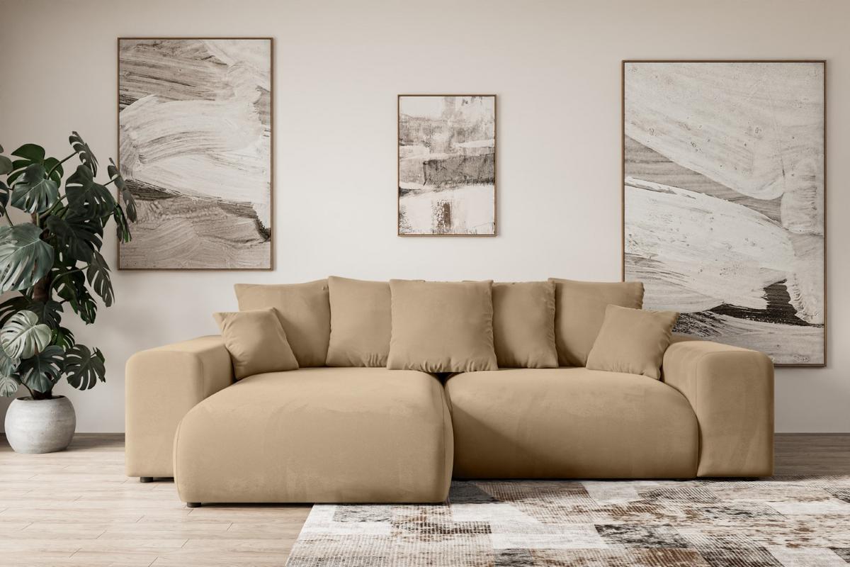 ECKSOFA Ottomane links ESKAR-L 266x176x72 Beige Velours - Beige/Schwarz, Holzwerkstoff/Kunststoff (266/176cm) - ALTDECOR