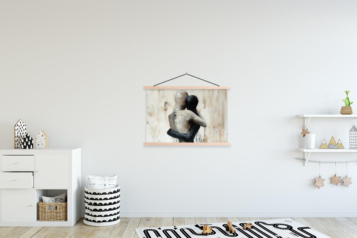 POSTER MIT MAGNETLEISTEN Abstrakt - Liebe - Schwarz und weiß - Modern Wanddeko 90x60 cm - Schwarz, Textil (90/60/0.15cm) - MuchoWow