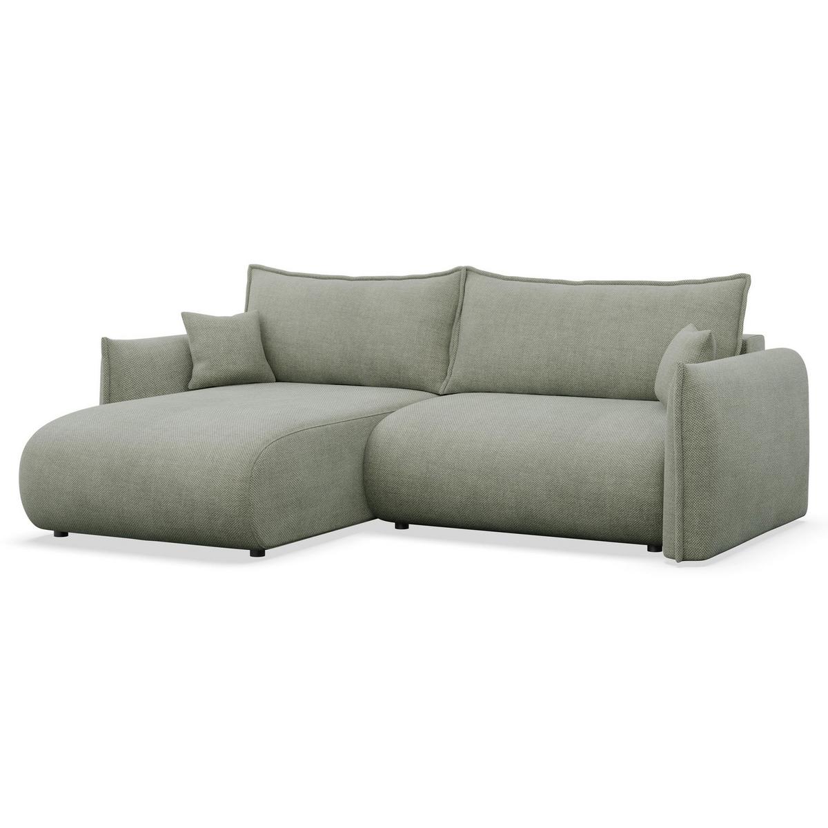 ECKSOFA Cushi Salbeigrün-Chenille - Schwarz/Hellgrün, Kunststoff/Textil (252/183cm) - Selsey