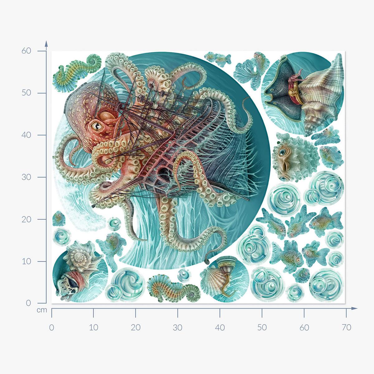 WANDAUFKLEBER 60x70cm - Die Welt des Oktopus - Multicolor, Kunststoff (60/70/0.1cm) - Wallfluent