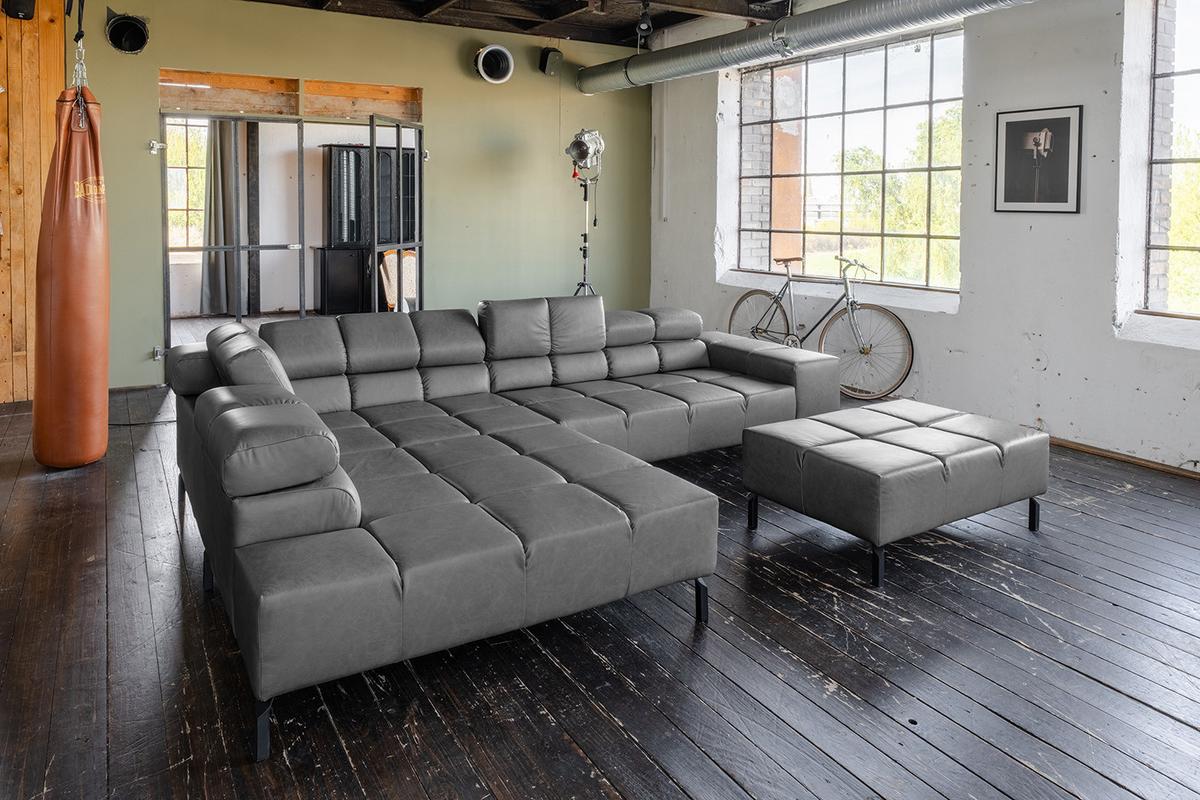 ECKSOFA NELSON Anthrazit Leder Relaxfunktion - Anthrazit/Schwarz, Leder/Metall (321/216cm) - KAWOLA