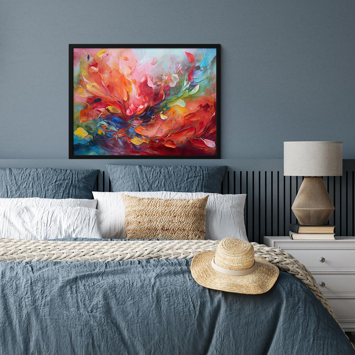 POSTER MIT RAHMENGERAHMTES BILD Ölgemälde - Kunst - Abstrakt - Farbenfroh 80x60 cm - Altrosa, Papier (80/60cm) - MuchoWow
