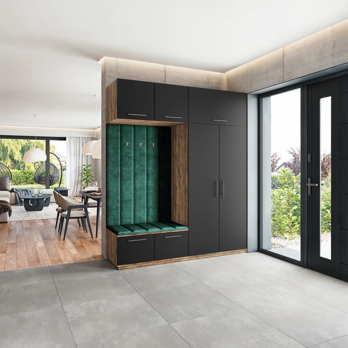 GARDEROBENSCHRANK REMA 200/240/60 cm Modern Garderobe-Set Eiche Lefkas - Eichefarben/Schwarz, Holzwerkstoff (200/240/60cm) - MASSENO