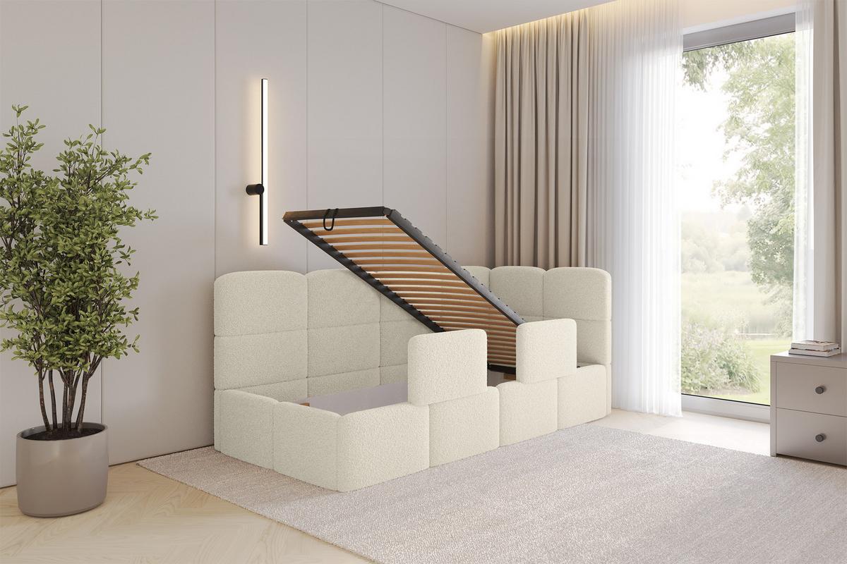 EINZELLBETT Jugendbett mit Bettkasten, Links - KIVY 90x200 Beige - Creme, Holzwerkstoff/Textil (90/200cm) - ALTDECOR