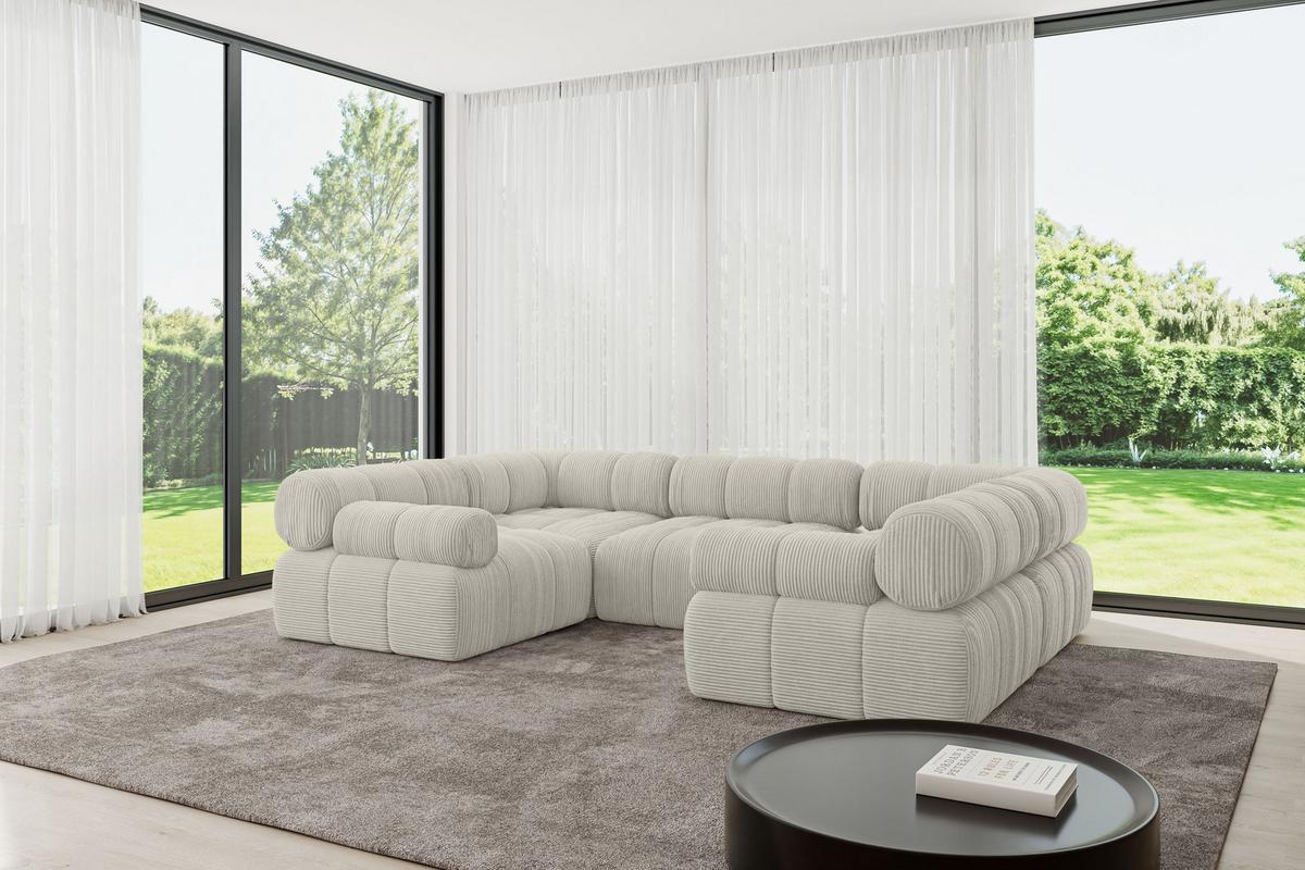 WOHNLANDSCHAFT modulares Sofa Birno-U1 - 285x190x70 cm Creme Cord - Hellgrau/Creme, Holzwerkstoff/Textil (285/70/190cm) - ALTDECOR