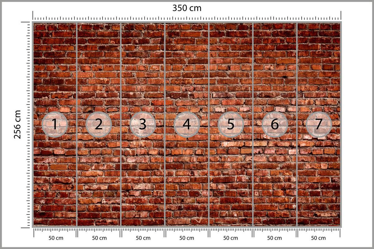 FOTOTAPETE für Wohnzimmer Alte Rote Ziegelwand Rustikal 350x256 - Rot/Orange, Papier (350/256cm) - Muralo