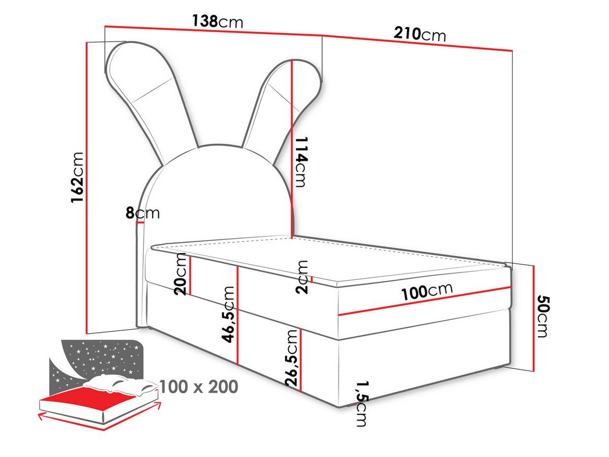 BOXBETT Bunny Light, Seite: Rechts - H3 - Blau/Schwarz, Holz/Textil (100/200cm) - MIRJAN24