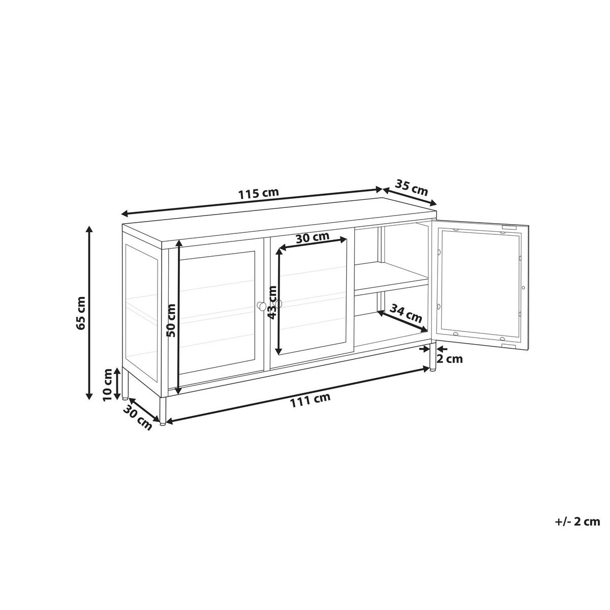 SIDEBOARD mit Glastüren Metall 115 cm Weiß Newport - Weiß, Metall (115/65/35cm) - Beliani