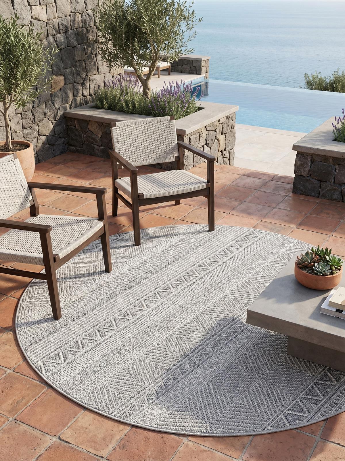 TEPPICH Outdoor VENTOUX in Grau, im Ethno-Stil, Ø 120 cm - Grau, Textil (120/120cm) - KADIMA DESIGN