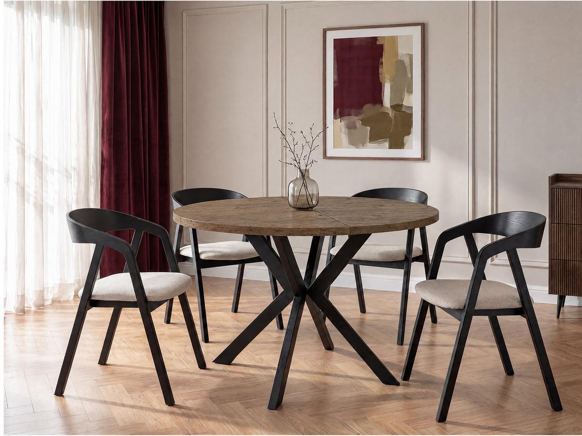 ESSTISCH Valeo runder ausziehbarer, Lefkas Eiche 100-180/100/76 cm - Alteiche/Schwarz, Holzwerkstoff/Metall (100/180/76cm) - WFL GROUP