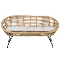 GARTENSOFA 2-Sitzer Rattan natürlich Auflage hellbeige Maratea - Beige/Schwarz, Naturmaterialien (165/87/64cm) - Beliani