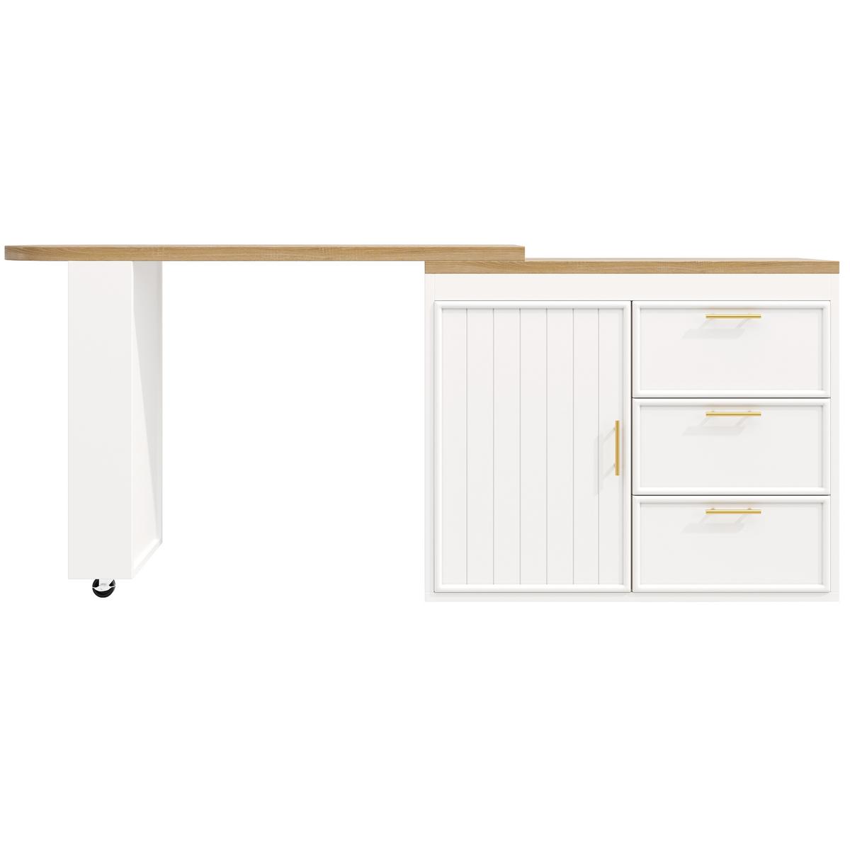 BARTISCH mdf in weiß mit holzoptik, 360° drehbar & 3 schubladen - Weiß, Holzwerkstoff (39/203/90cm) - Urban Meuble