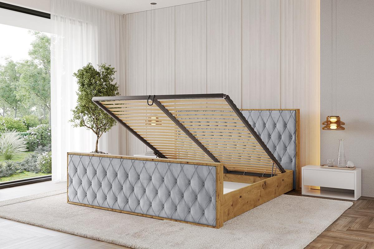 POLSTERBETT mit Bettkasten, Fußteil und Lattenrost, Boxbett ohne Matratze - ENZO5-Z 160x200 Hellgrau - Hellgrau, Holzwerkstoff/Textil (160/200cm) - ALTDECOR