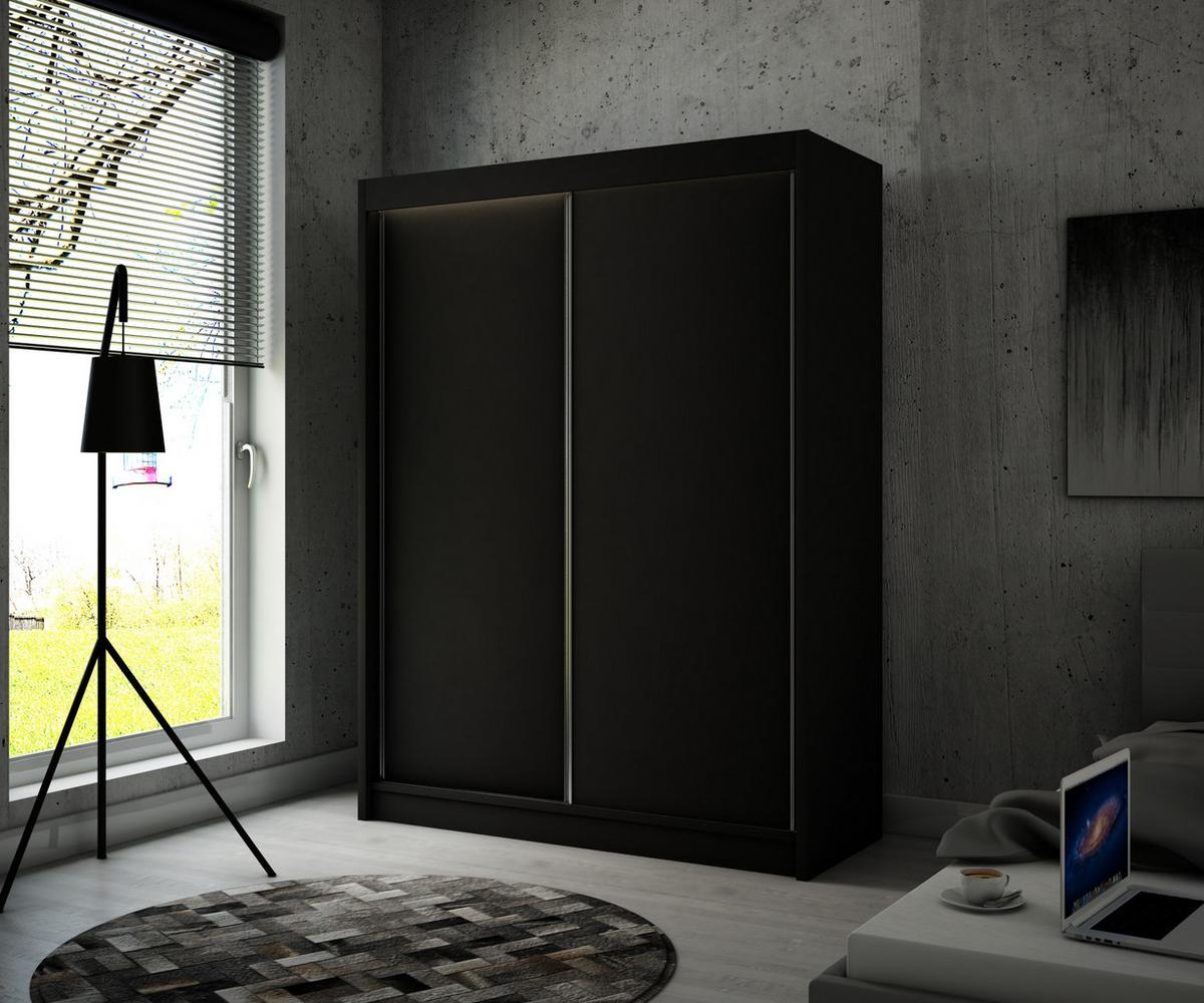 KLEIDERSCHRANK BEROG mit LED - 150 cm - Schwarz - Schwarz, Holzwerkstoff (150/215/61cm) - ALTDECOR
