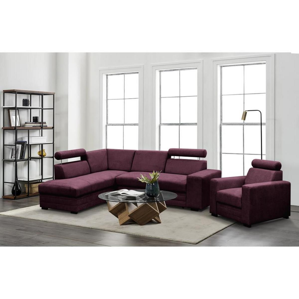 ECKSCHLAFSOFA Roma bordeaux links - Bordeaux/Schwarz, Textil (250/205cm) - Beautysofa