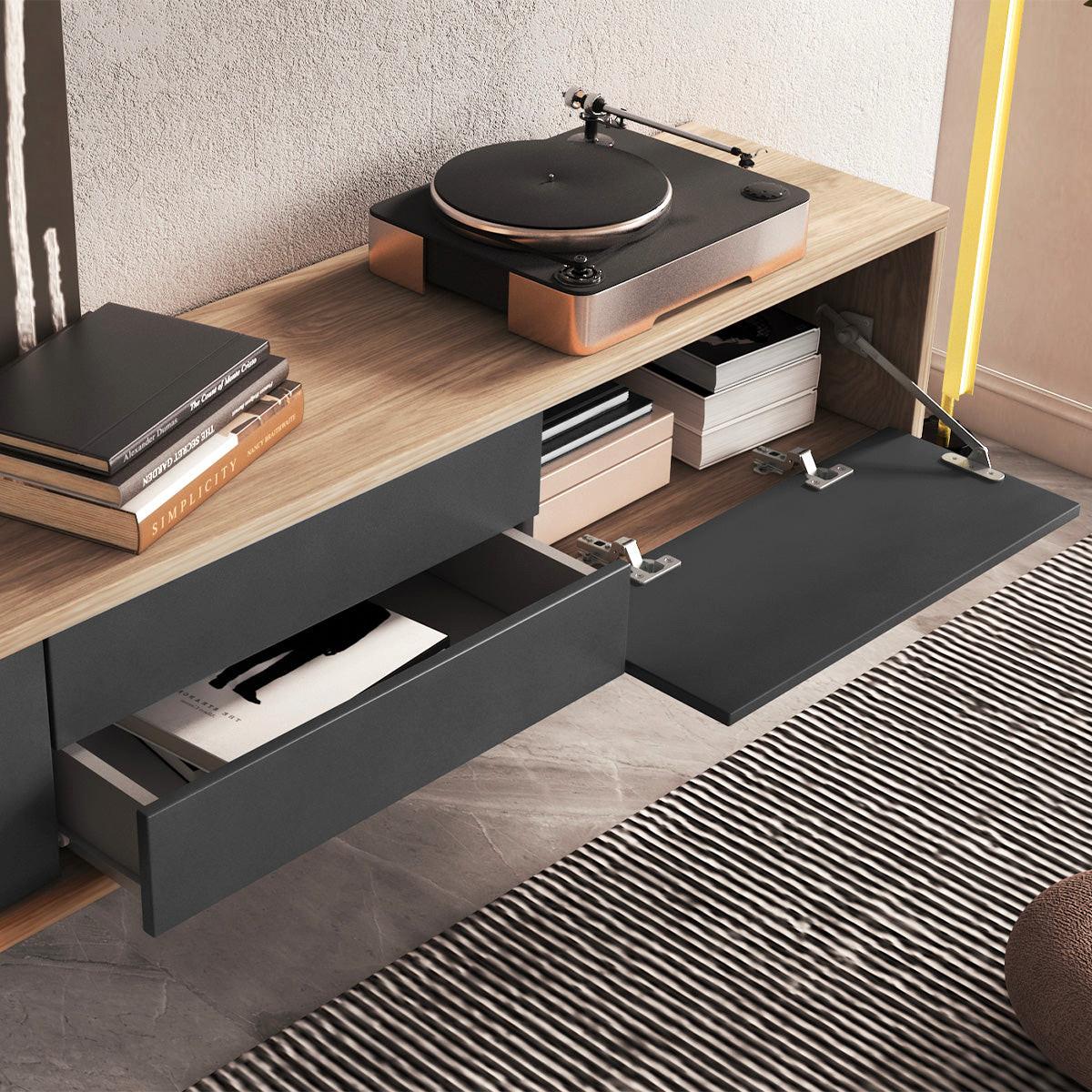 TV-MÖBEL Idra Grau und Holz - Grau, Holzwerkstoff (180/32/36cm) - Petits-meubles