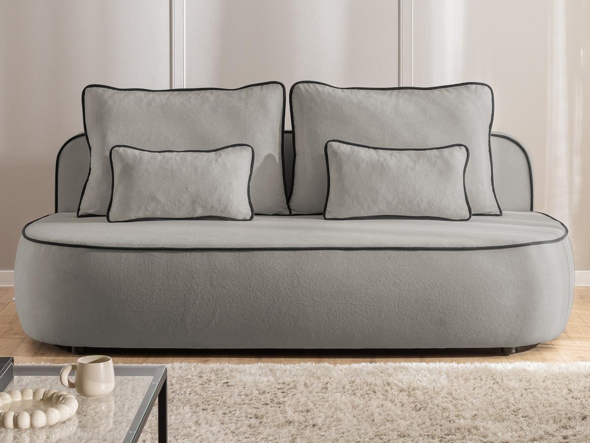 SCHLAFSOFA Vero im modernen und abgerundeten Design mit Bettkasten aus Grau Plüschstoff mit schwarzer Paspel - Schwarz/Grau, Holz/Kunststoff (210/90/98cm) - S-Style Möbel