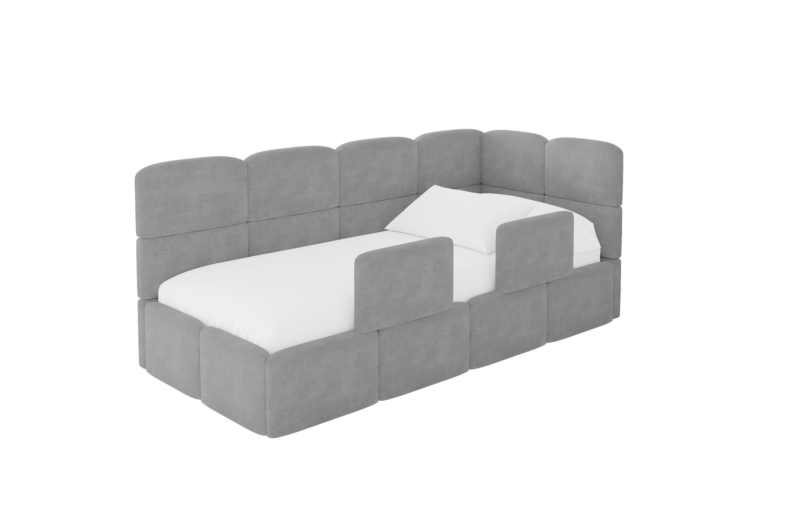 EINZELLBETT Jugendbett mit Bettkasten und Matratze H3/H4, Links - KIVY 100x200 Grau - Hellgrau, Holzwerkstoff/Textil (100/200cm) - ALTDECOR