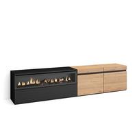 LOWBOARD, mit Elektrokamin, Eiche, Schwarz, 200/35/45cm - Eichefarben/Schwarz, Holzwerkstoff (200/45/35cm) - Skraut Home