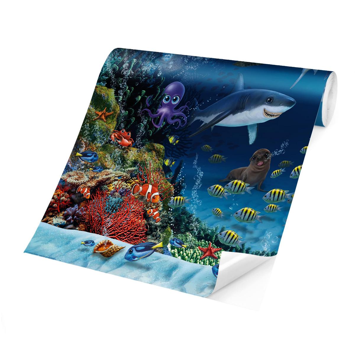 FOTOTAPETE Unterwasserwelt mit Tieren 288/190 cm - Blau, Papier (288/190cm) - Bilderwelten