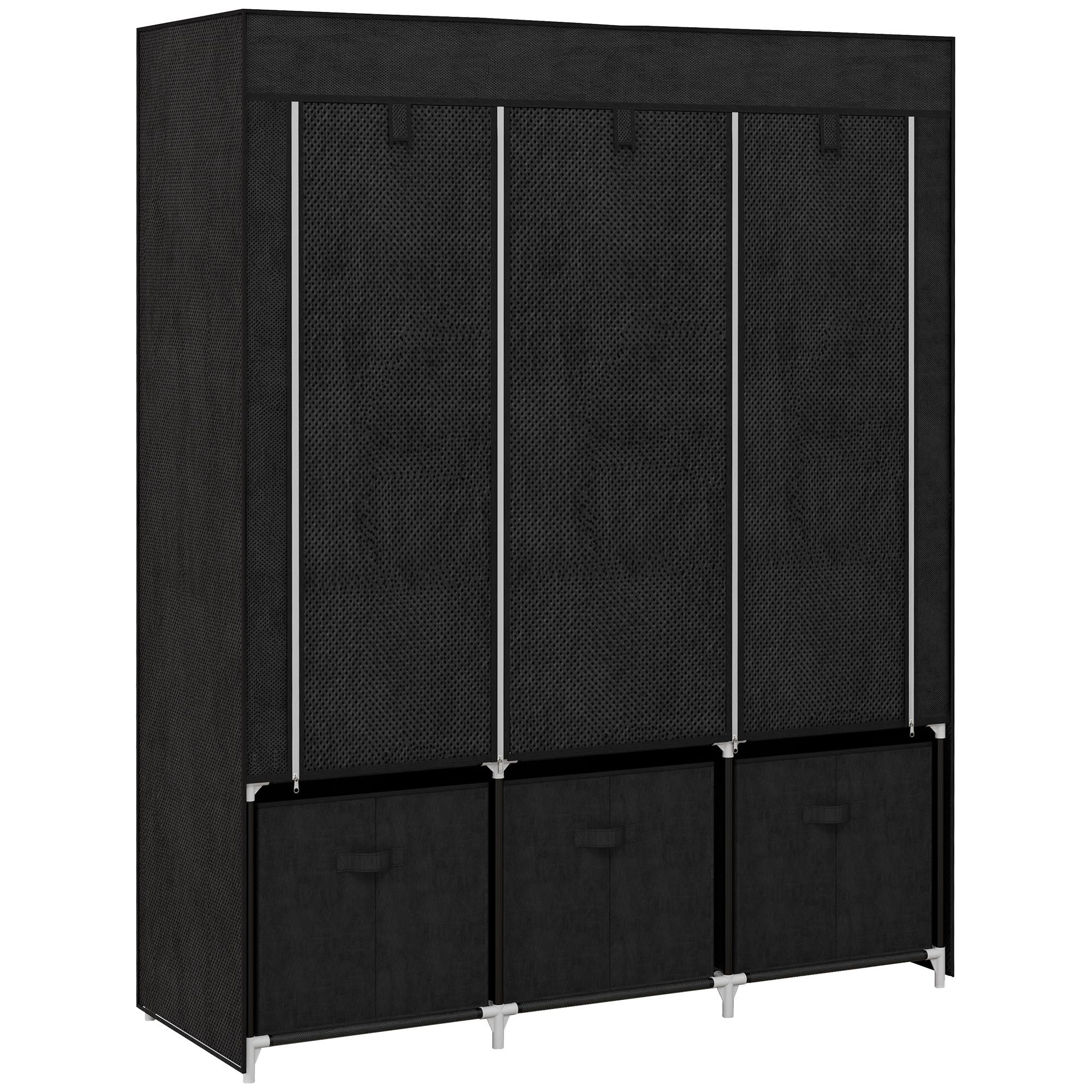 STOFFSCHRANK, Kleiderschrank, Faltschrank mit Reißverschluss, Faltbare Garderobe - Schwarz, Kunststoff/Textil (43/162.5/125cm) - HOMCOM