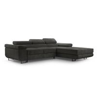 ECKSOFA GIULIO Grau Velours-Stoff mit Schlaffunktion - Grau, Holz (280/203cm) - MASSENO