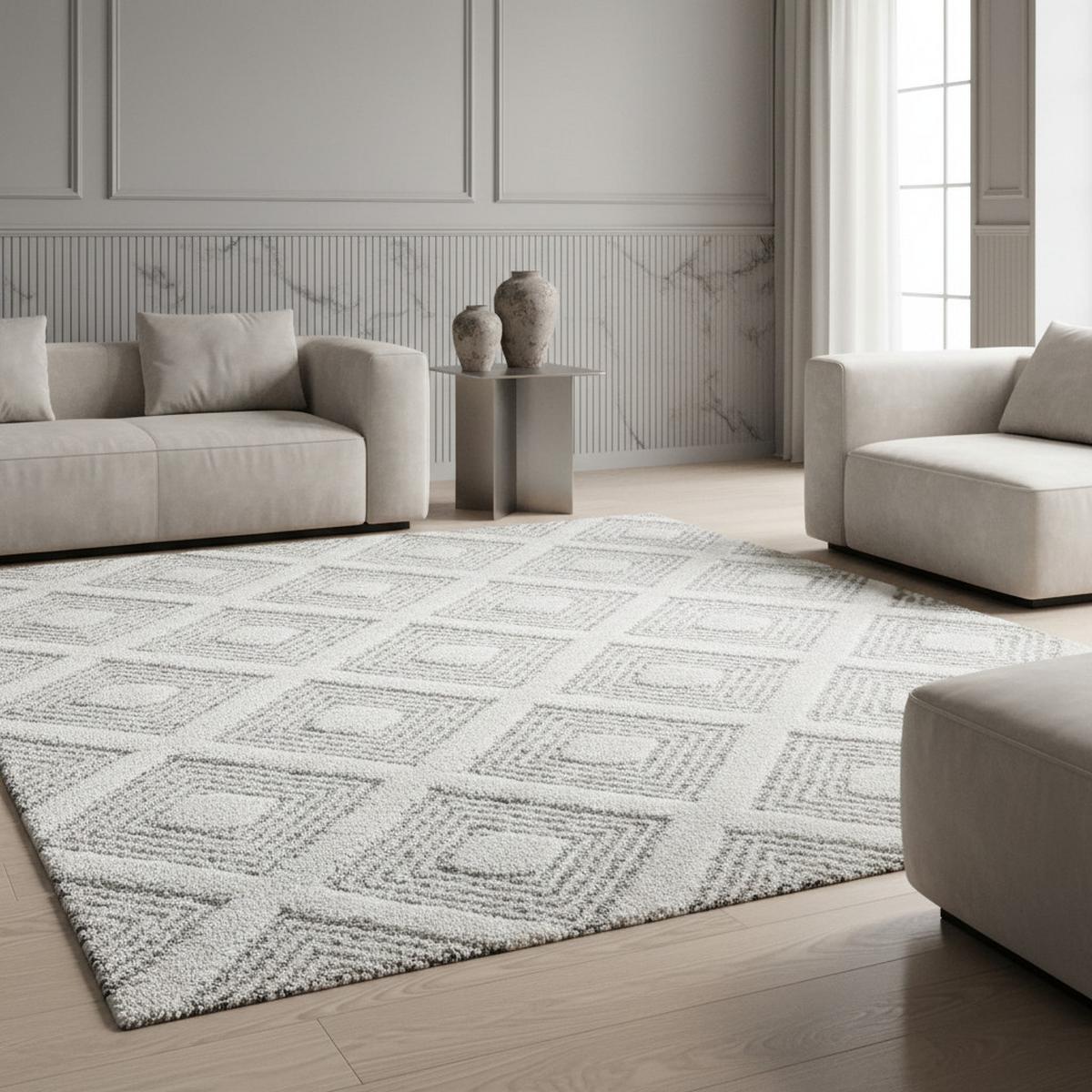 TEPPICH Hochflor EISACK in Grau, geometrisch, aus Polypropylen, 60 x 110 cm - Grau, Textil (110/60cm) - KADIMA DESIGN