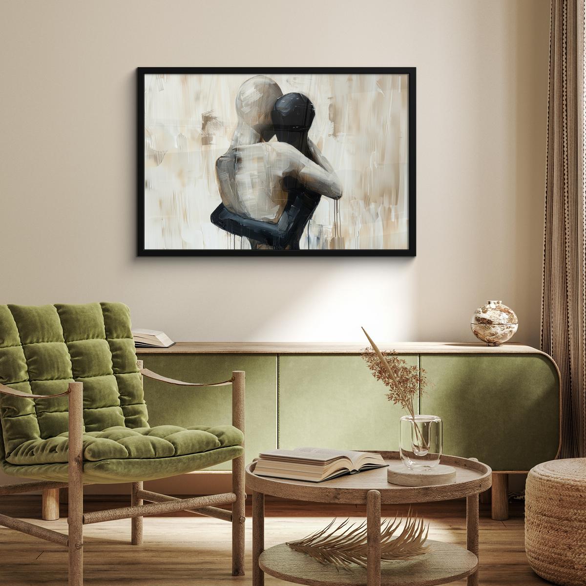 POSTER MIT RAHMENGERAHMTES BILD Abstrakt - Liebe - Schwarz und weiß - Modern 90x60 cm - Schwarz, Papier (90/60cm) - MuchoWow